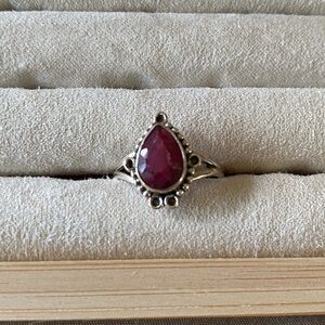 Silver and Ruby Teardrop Ring